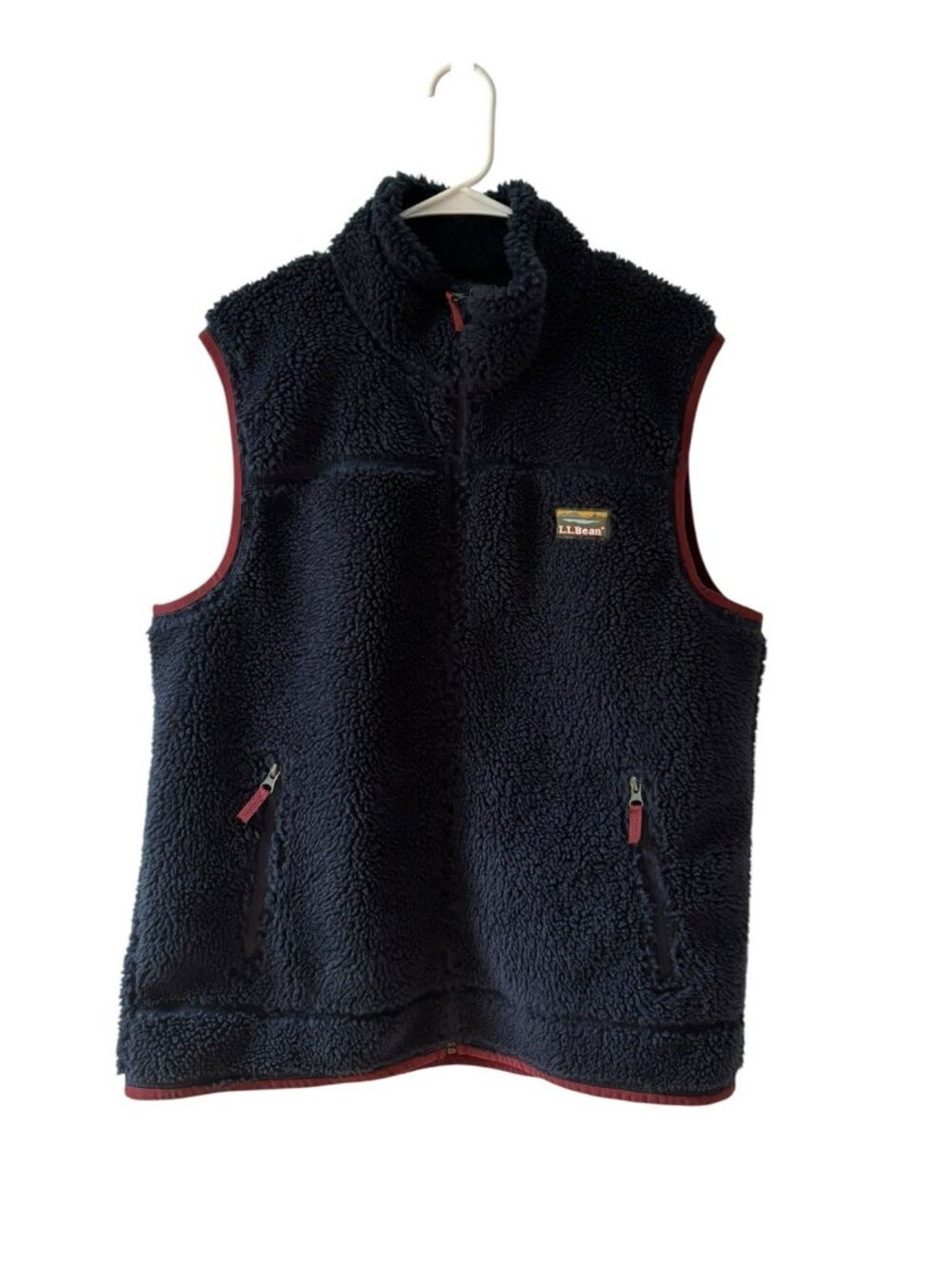 LL Bean Vest Mens Large Mountain Deep Pile Fleece Blue Full Zip Mesh Lining